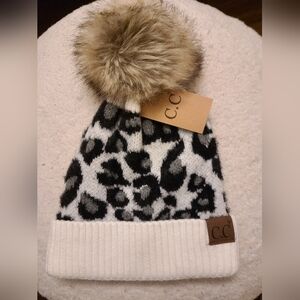 C.C Leopard Print Pom Beanie
